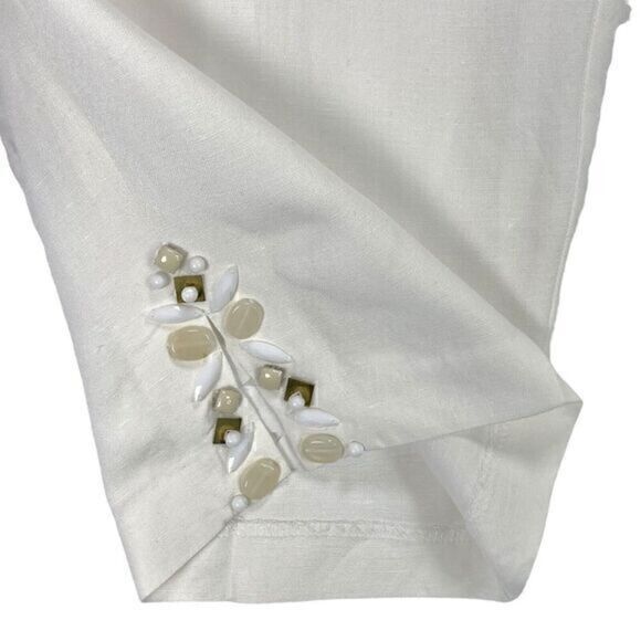 Ruby Rd. Linen Capri Pants Womens 16 White Elastic Waistband Pockets Beaded Hems - Picture 3 of 16
